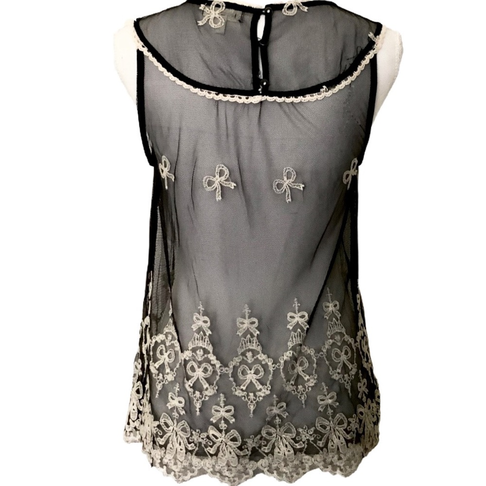 🆕 MONTEAU Black Mesh Cream Embroidered Top NWT - Picture 5 of 10